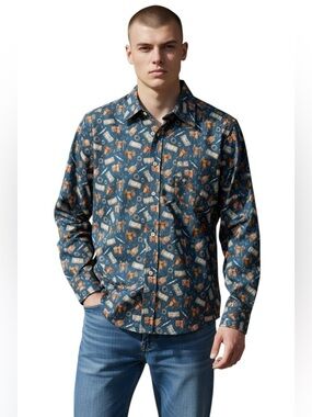 NWT Kennington Rocking K Ranchwear Western Shirt Medium Saddle print Vintage